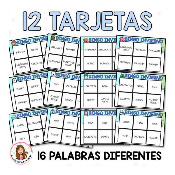 Bingo de invierno. Lectura invierno. Vocabulario invierno. Enero.