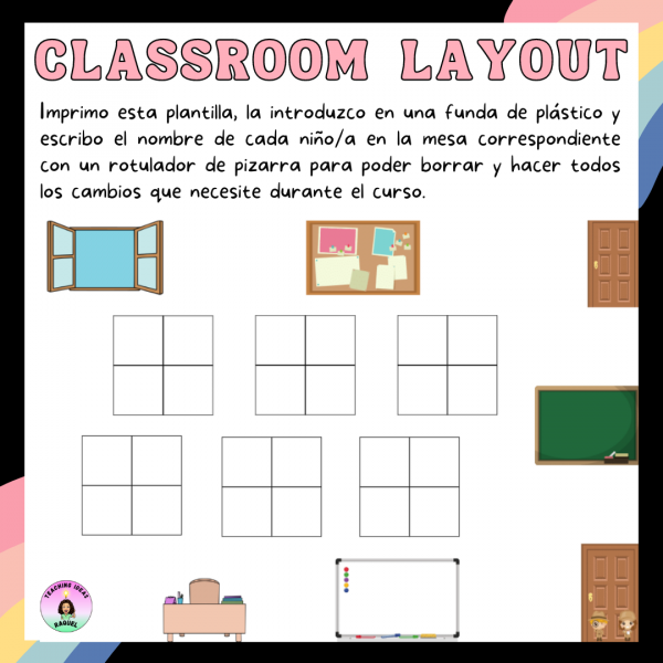 Plantilla para cambiar a los alumnos de sitio en clase (classroom layout)
