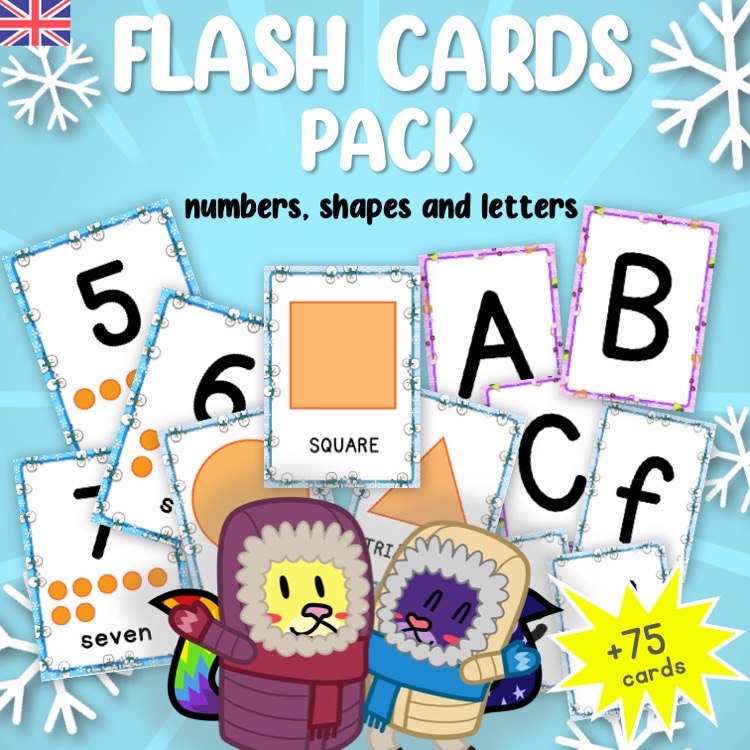[ENGLISH] FLASH CARDS – Letters, numbers and shapes – WINTER theme