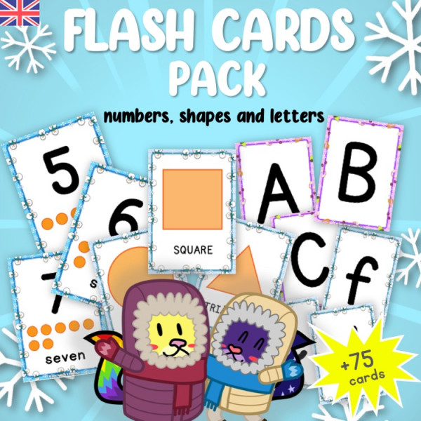 [ENGLISH] FLASH CARDS – Letters, numbers and shapes – WINTER theme