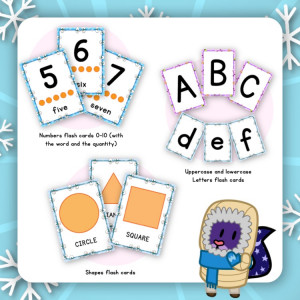 [ENGLISH] FLASH CARDS – Letters, numbers and shapes – WINTER theme