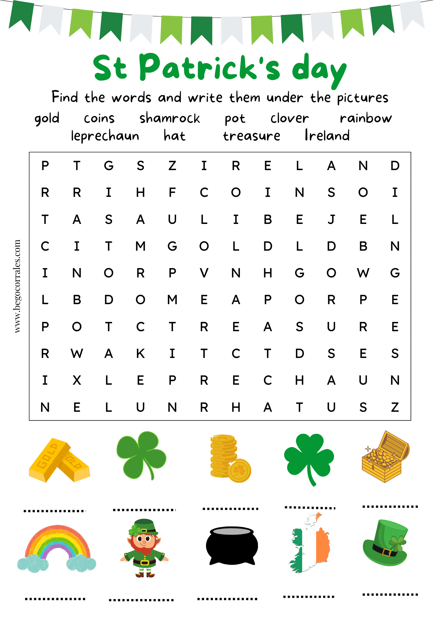 St.Patrick's Day wordsearch & memory game