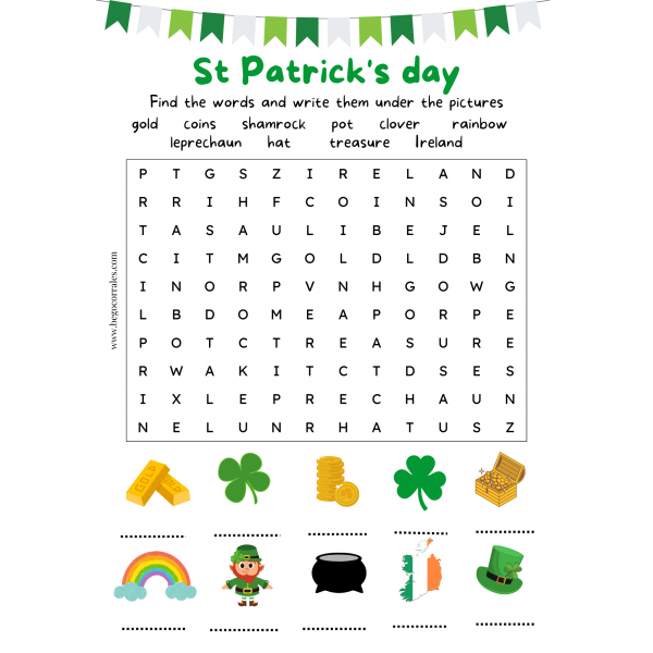 St.Patrick's Day wordsearch & memory game