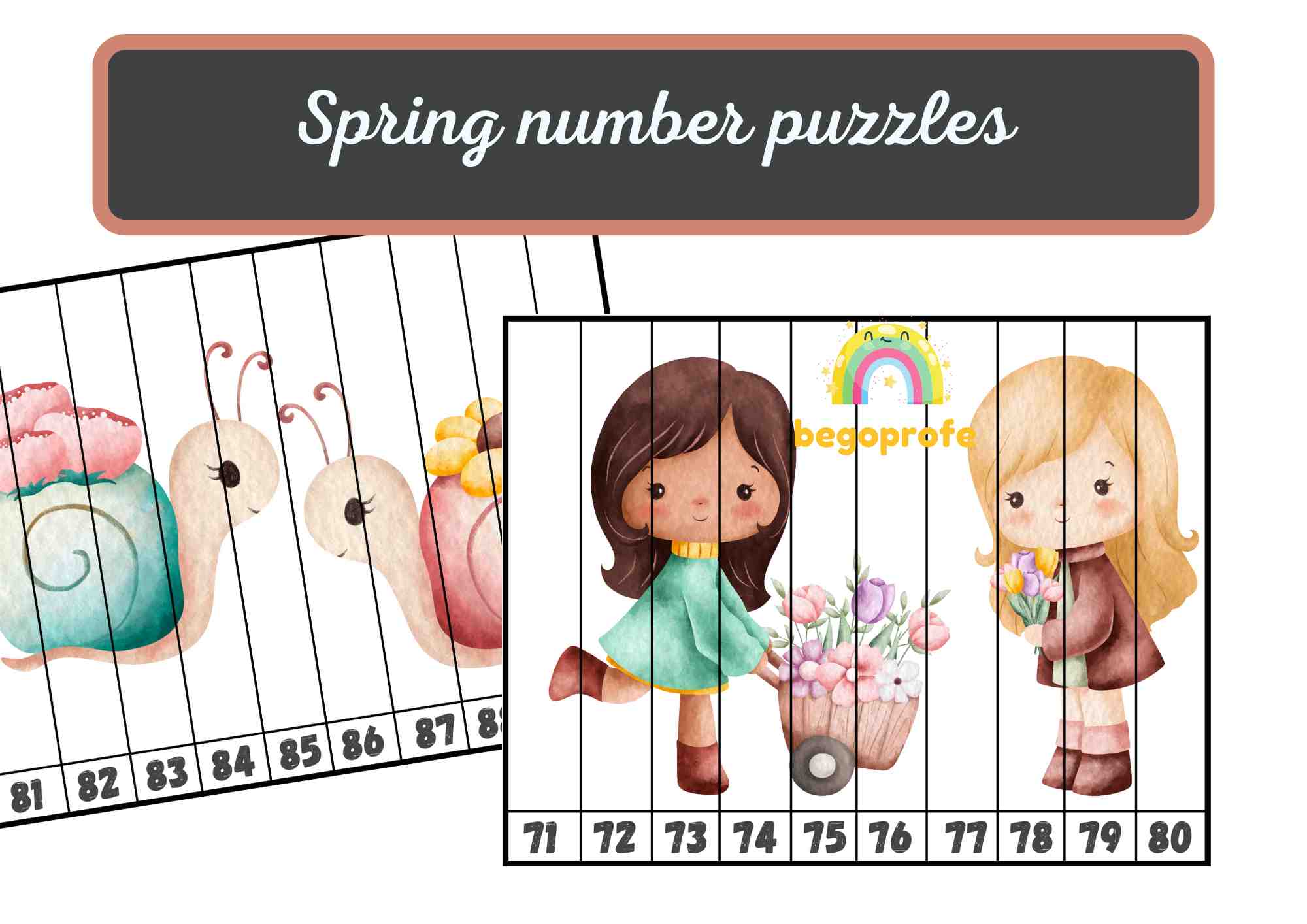 Spring puzzles to 100 - Puzzles primavera números hasta 100