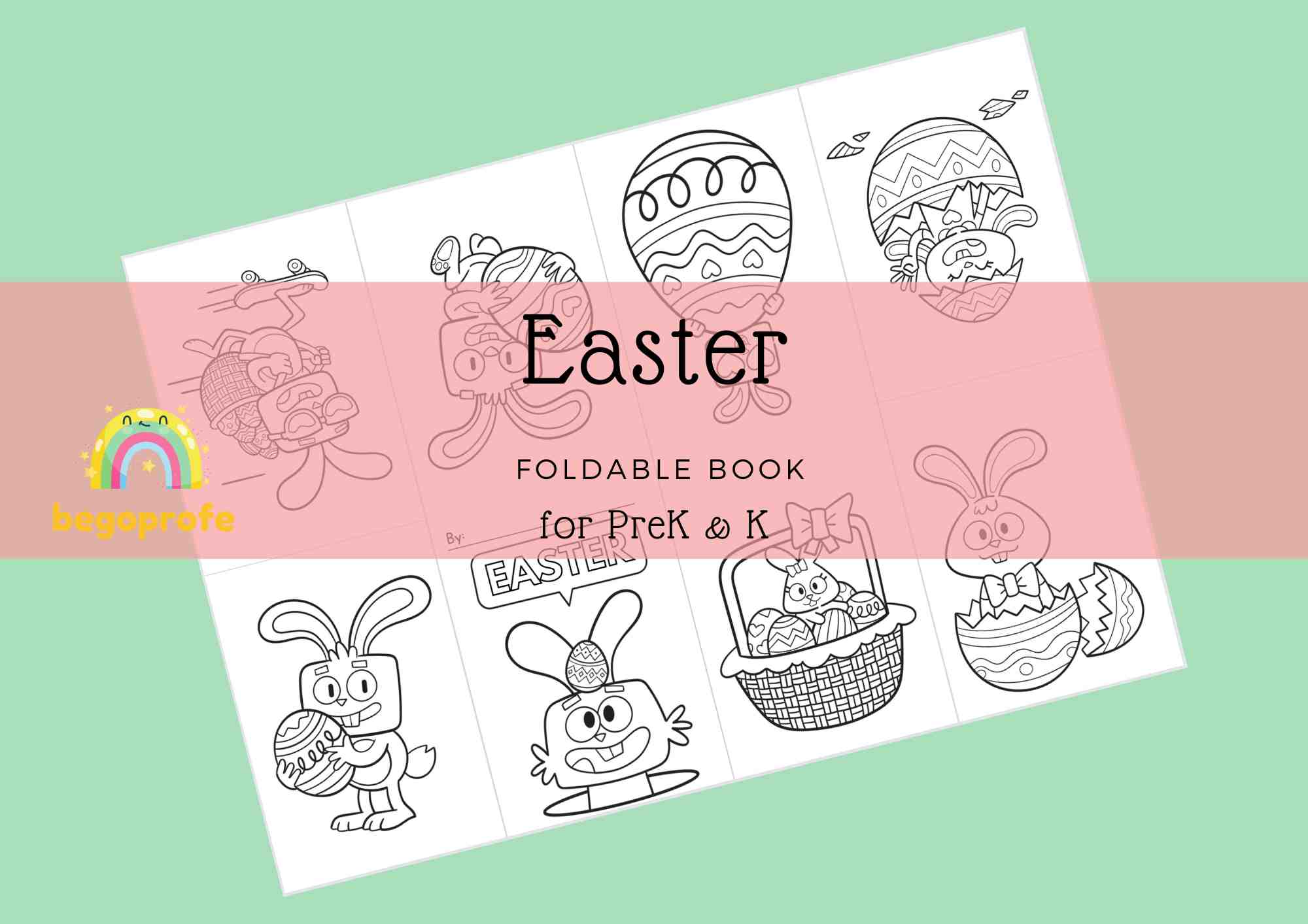 Easter theme mini cute foldable coloring book, Happy Easter bunny