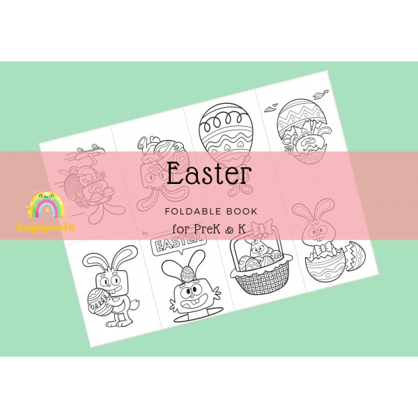 Easter theme mini cute foldable coloring book, Happy Easter bunny