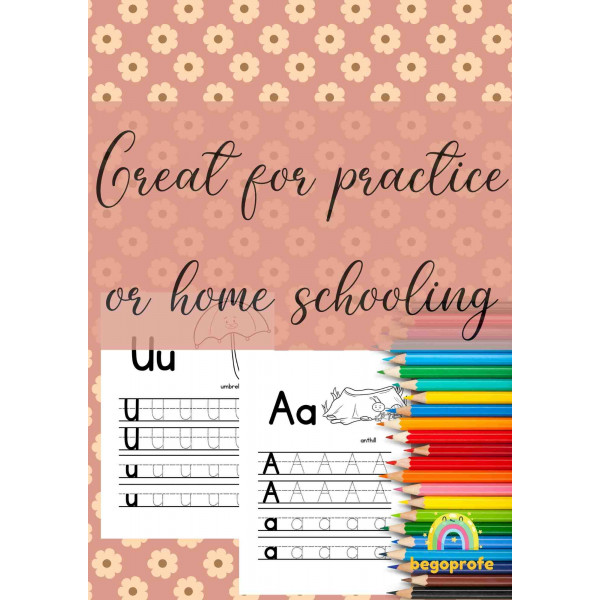 Spring alphabet handwriting practice, tracing pages, coloring