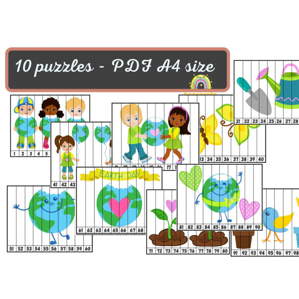 Earth day activities, number sequencing puzzles, fine motor, counting to 100