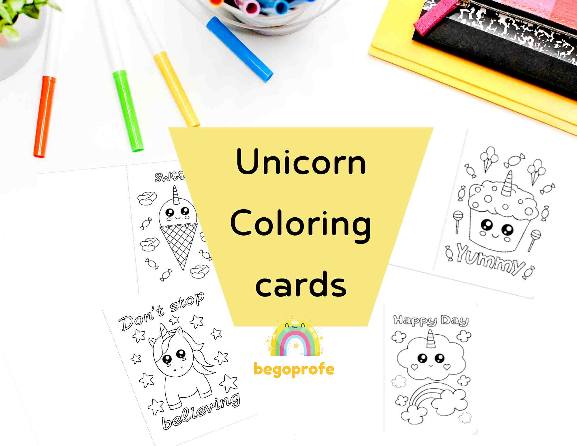 Unicorn foldable coloring cards