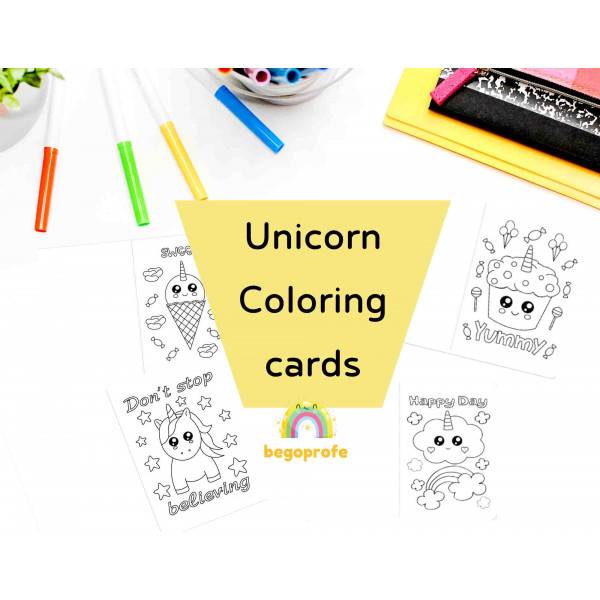 Unicorn foldable coloring cards
