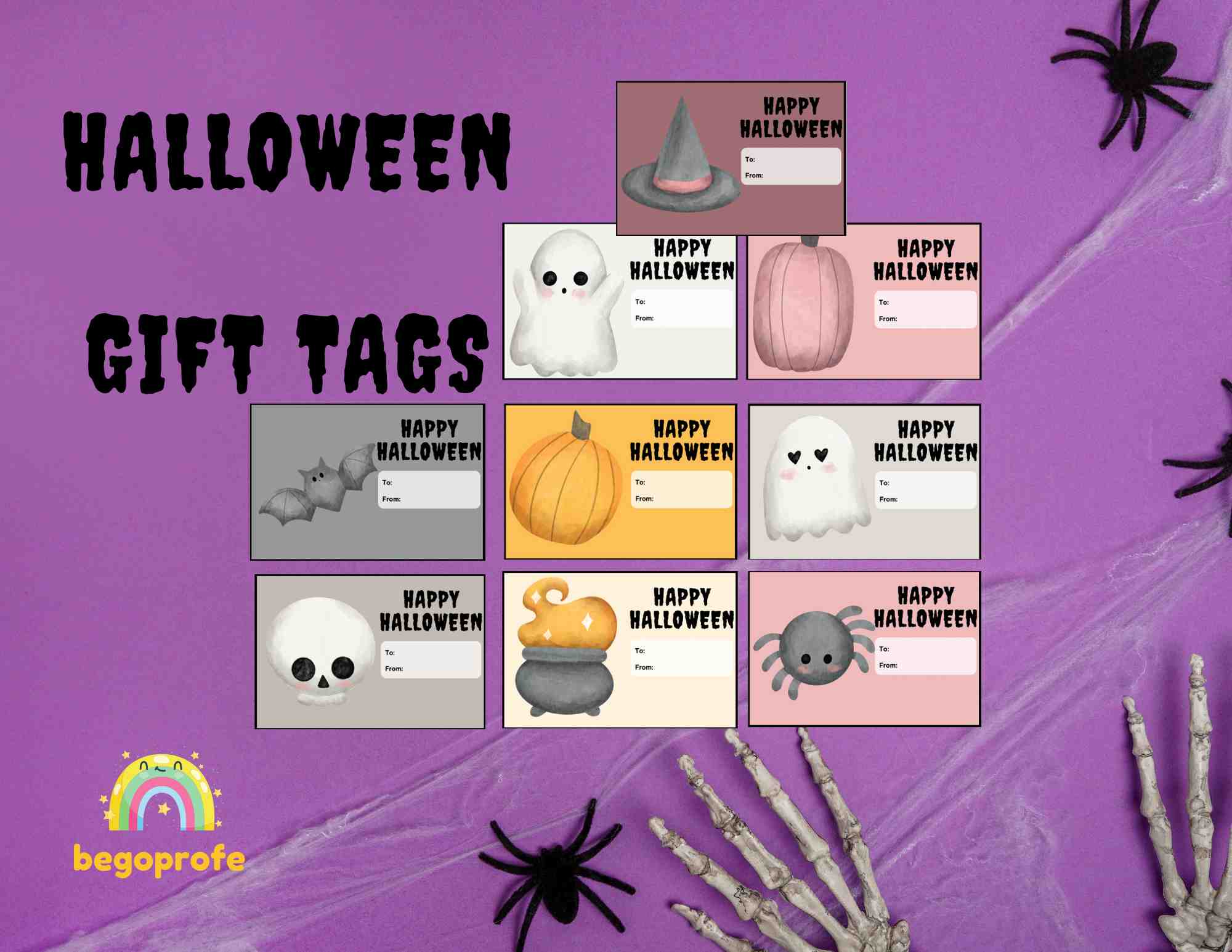 Halloween cute watercolor gift tags