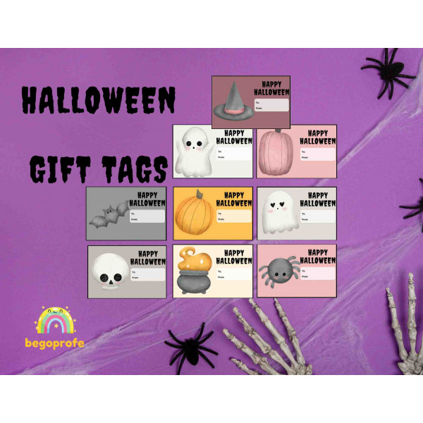 Halloween cute watercolor gift tags