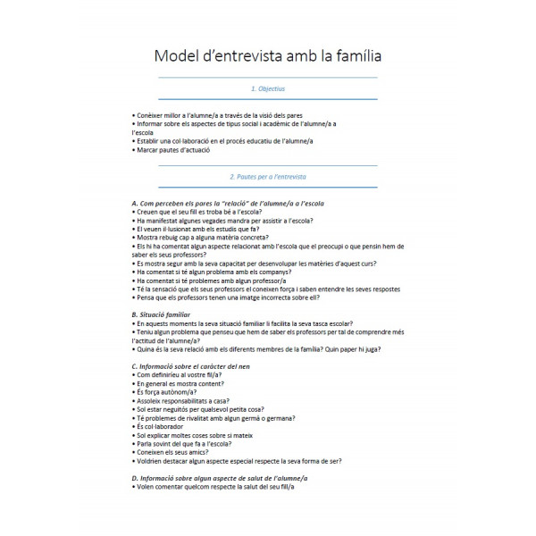 Model d'entrevista a famílies