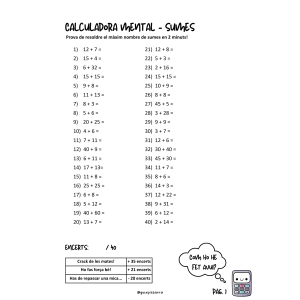 Càlcul mental - 1r trim Cicle Superior