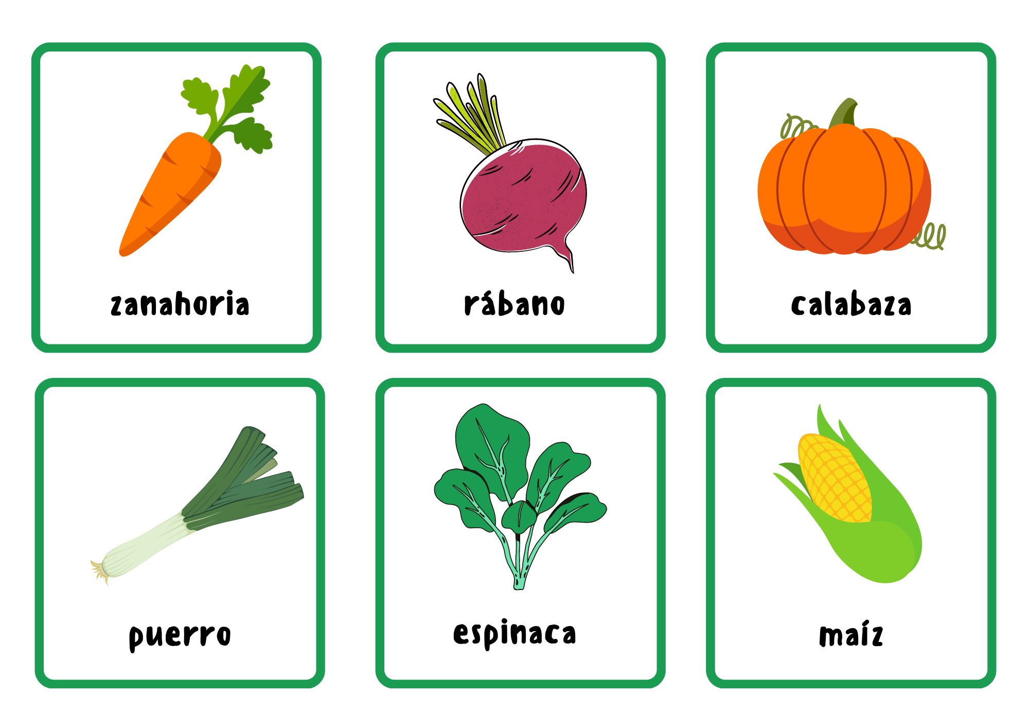 Verduras - Tarjetas