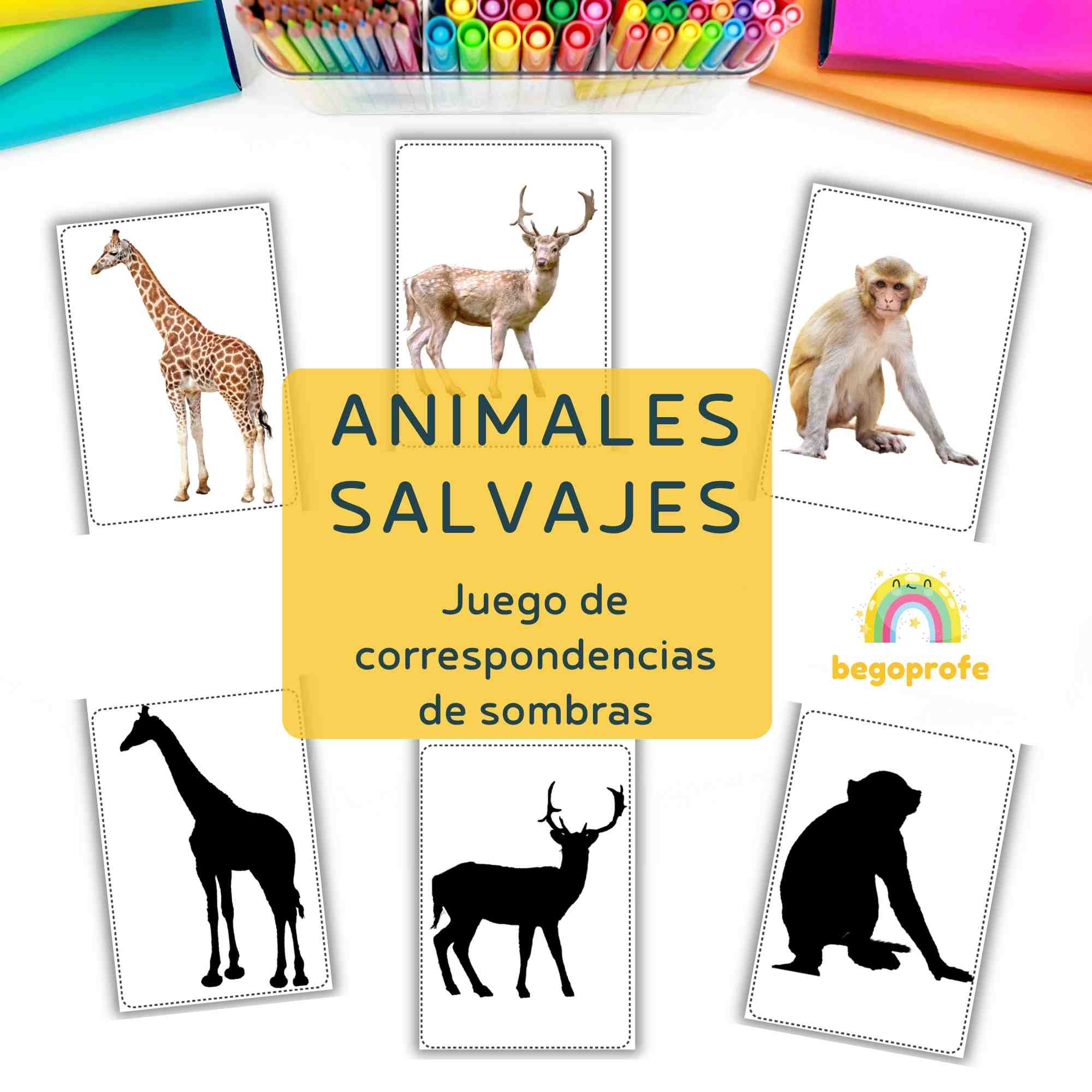 Juego emparejar animales salvajes con su sombra