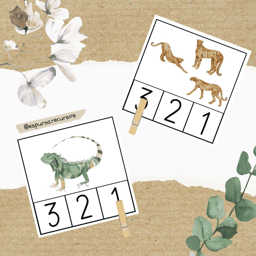 Tarjetas Grafía-cantidad Conteo animales