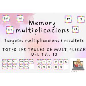MEMORY MULTIPLICACIONS. TARGETES AMB TOTES LES TAULES DE MULTIPLICAR. JOC MATEMÀTIC. MATERIAL MANIPULATIU.