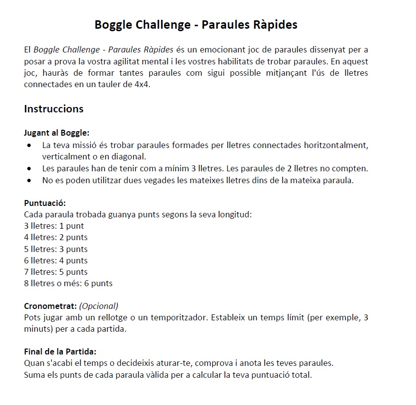 Boggle challenge - Joc de paraules