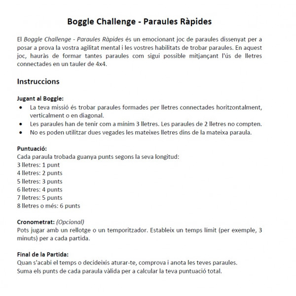 Boggle challenge - Joc de paraules