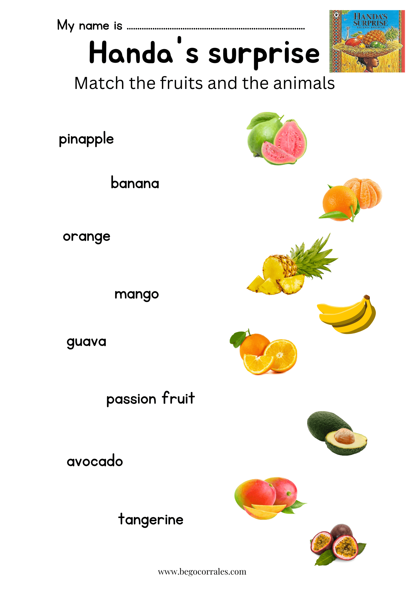 Handa's surprise Read and match worksheets