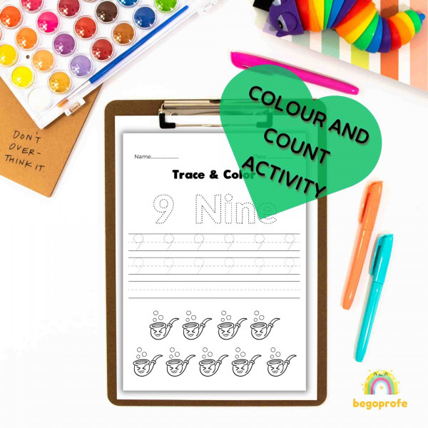 Saint Patricks number learning, count and color, fun math worksheets