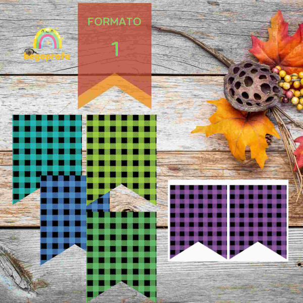 Banderines de cuadros, decoración de aula, banderines otoño invierno