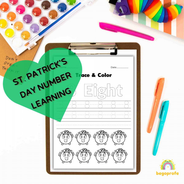 Saint Patricks number learning, count and color, fun math worksheets