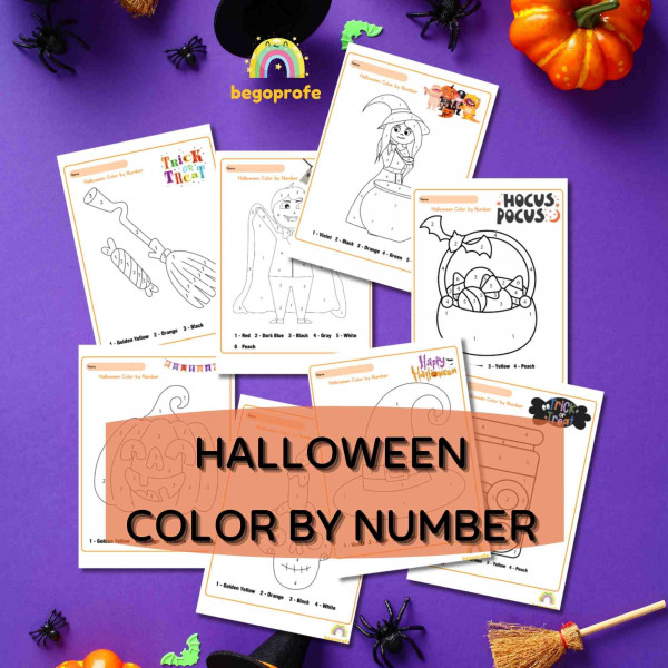 Halloween color by number | Number identification worksheets | Color words
