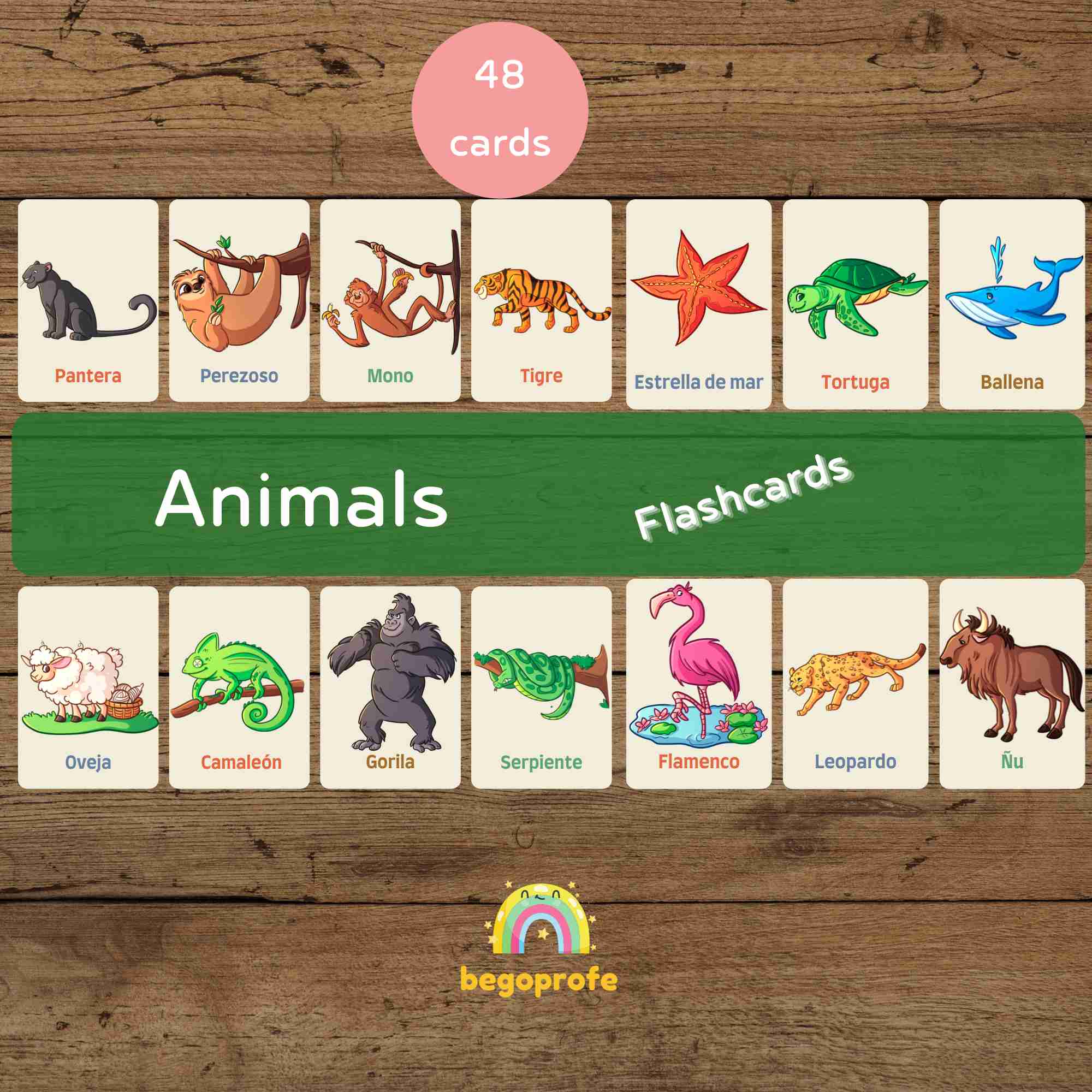 Profes Papel Tijera Animal flashcards, English language learning