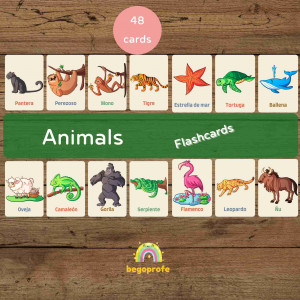 Animal flashcards, English language learning, vocabulary cards