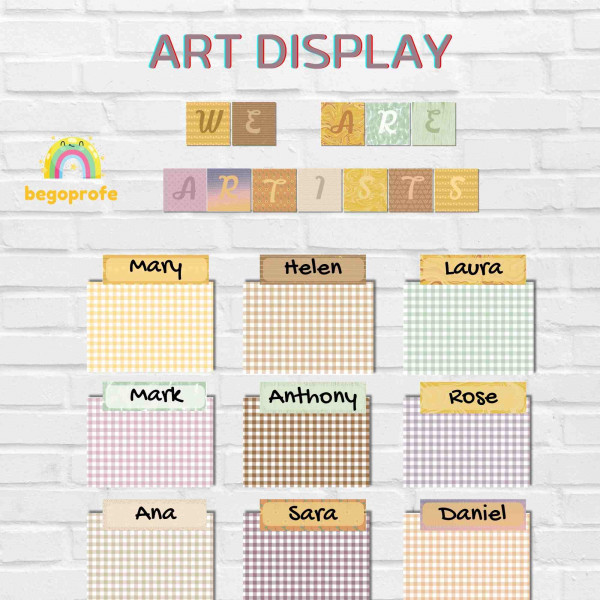Art display | Background paper | Boho classroom decor | Student name labels