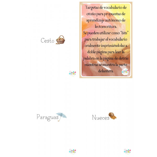 Targetas de vocabulario de OTOÑO (4/página)