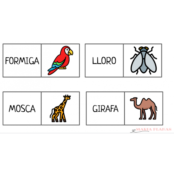 DOMINÓ ANIMALS. 24 Targetes. LLETRA MAJÚSCULA I MINÚSCULA.