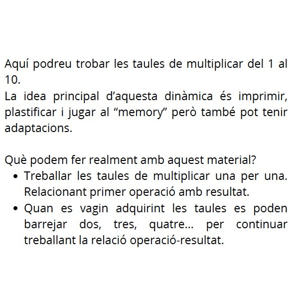 MEMORY TAULES DE MULTIPLICAR