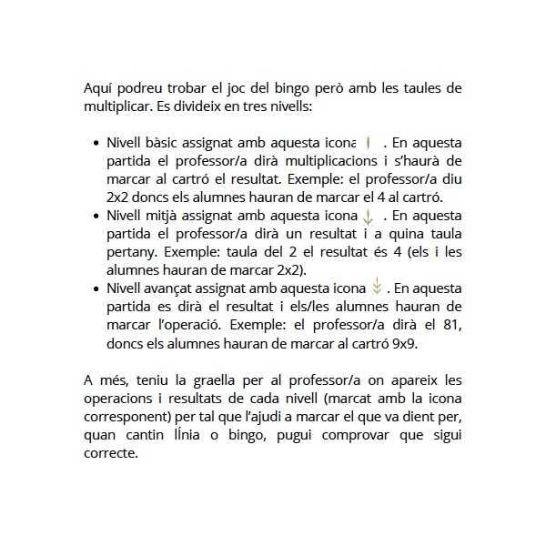 BINGO TAULES DE MULTIPLICAR CATALÀ