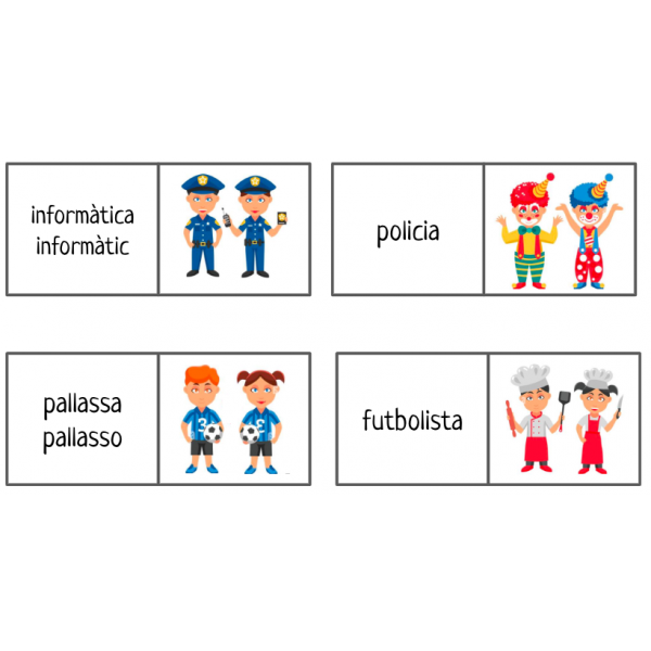 DOMINÓ OFICIS. COEDUCACIÓ. 24 Targetes. LLETRA MAJÚSCULA I MINÚSCULA.