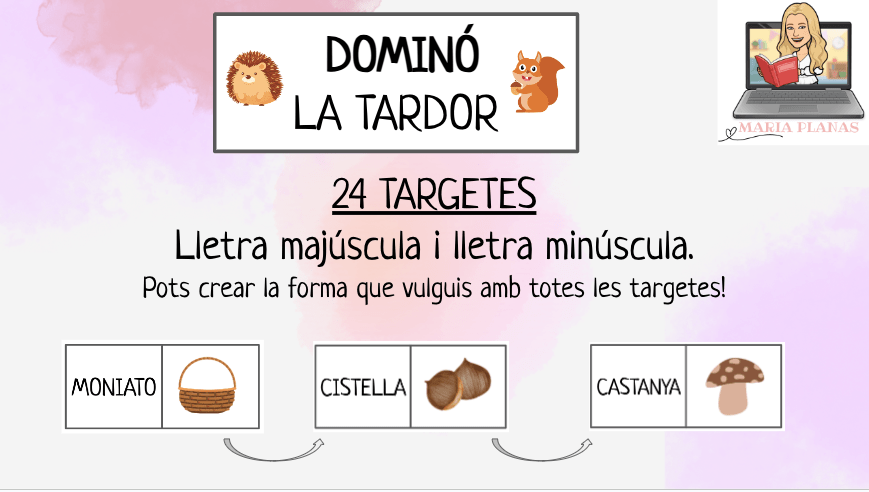 DOMINÓ LA TARDOR. 24 Targetes. LLETRA MAJÚSCULA I MINÚSCULA.