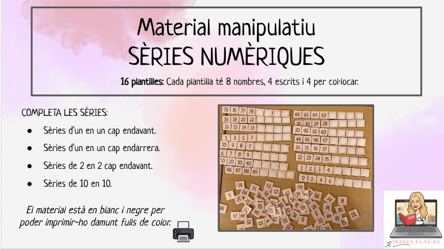 MATERIAL MANIPULATIU MATEMÀTIQUES: SÈRIES NUMÈRIQUES. COMPLETA LA SÈRIE. Del 1 al 100.