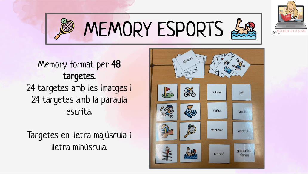 MEMORY ESPORTS. 48 Targetes. Lletra majúscula i lletra minúscula.