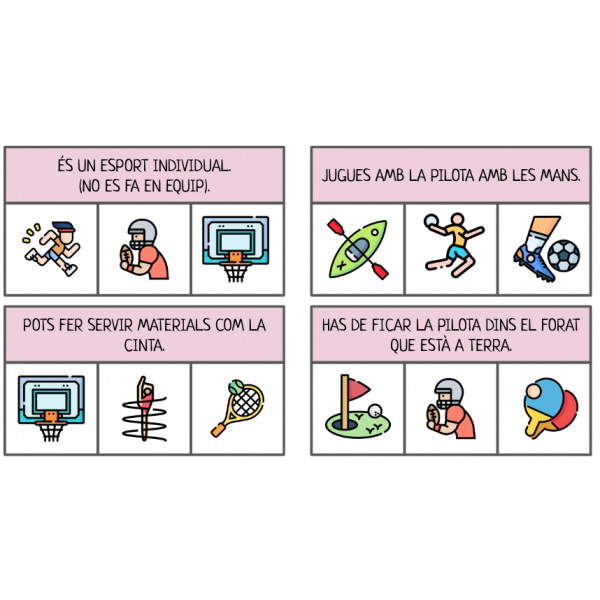 LECTURA D'ORACIONS. TRIA LA IMATGE CORRECTA. MATERIAL MANIPULATIU ESPORTS.Comprensió lectora.  Lletra majúscula i lletra minúscula.