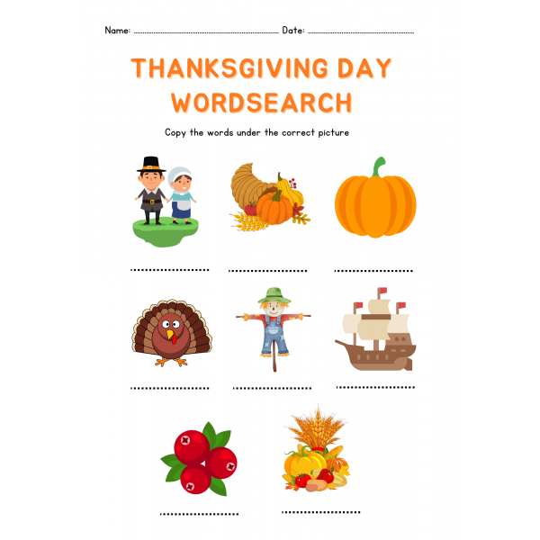 Thanksgiving Day Wordsearch