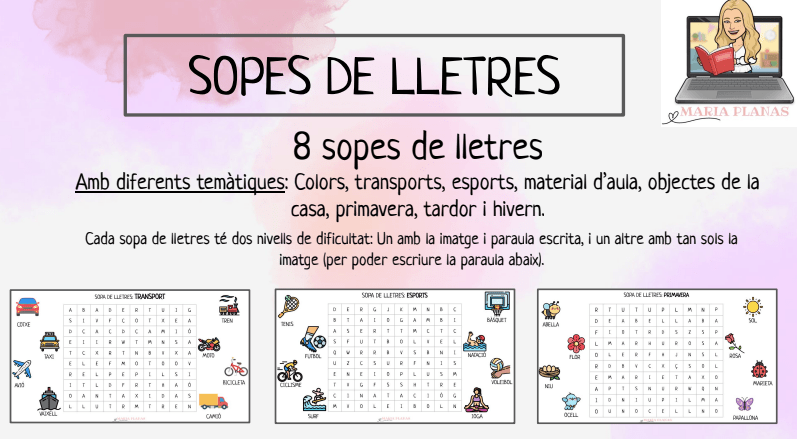 8 SOPES DE LLETRES. CATALÀ. DIFERENTS TEMÀTIQUES. 2 NIVELLS DE DIFICULTAT.