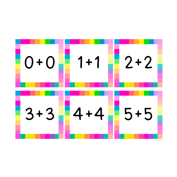 5 memorys de sumes. 24 targetes per memory. Material manipulatiu matemàtiques. Càlcul mental.