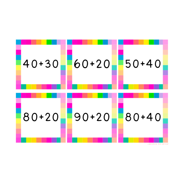 5 memorys de sumes. 24 targetes per memory. Material manipulatiu matemàtiques. Càlcul mental.