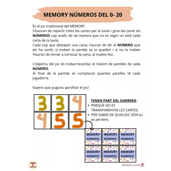 MEMORY NÚMEROS DEL 0 AL 20