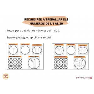 NÚMEROS DEL 1 AL 20  (repassar el nº, comptar i escriure)