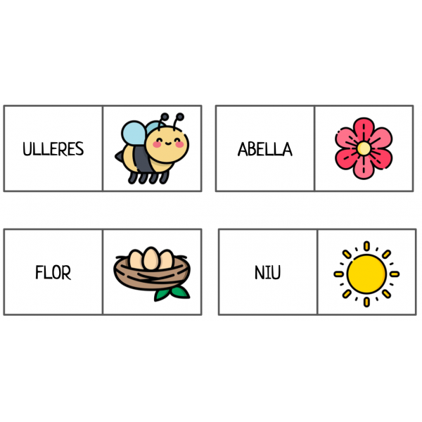 DÒMINO PRIMAVERA. 24 targetes. Lletra majúscula i minúscula.