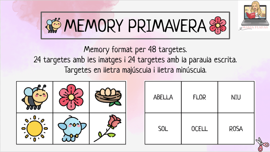 Memory primavera. 48 Targetes. Lletra majúscula i minúscula.