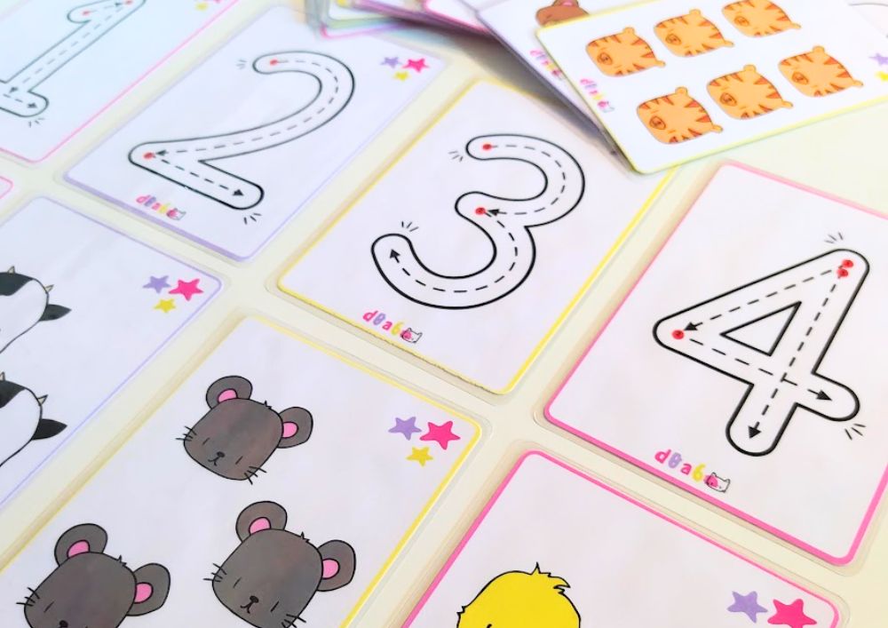 Flashcards amb traç número i quantitat